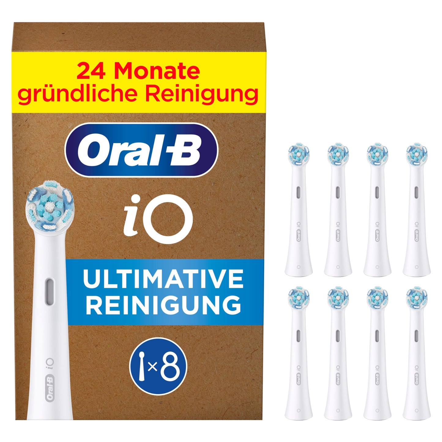 Oral-B iO Ultimative tīrīšana uzgaļi — ORIĢINĀLIE zobu birstes uzgaļi elektriskajām Oral-B iO zobu birstēm — rezerves birstes, birstes galvas dziļai tīrīšanai un plāksnes noņemšanai — Balta, 8 gab.