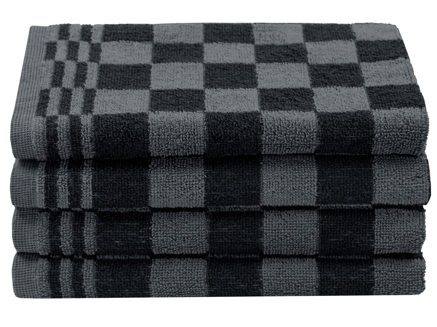 Virtuves dvieļi ZOLLNER, 4 gab., kokvilna, 50x50 cm, melni rūtaini, uzsūcoši un izturīgi, mazgājami līdz 60°C, profesionāla kvalitāte, STANDARD 100 by OEKO-TEX