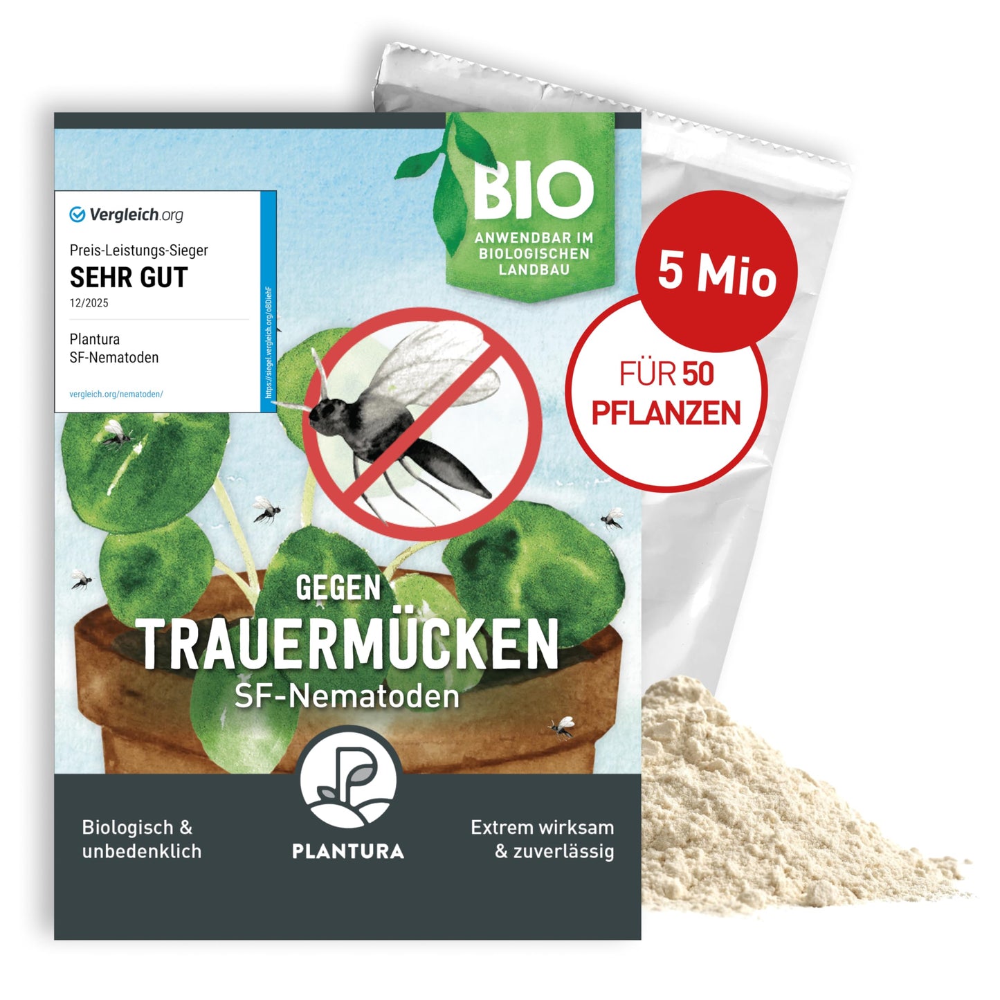 Plantura SF nematodes pret sciarīdām, laistīšanai, ļoti efektīvi un bioloģiski, derīgie organismi no Vācijas, 5 milj. 5 m²/ apm. 50 augiem