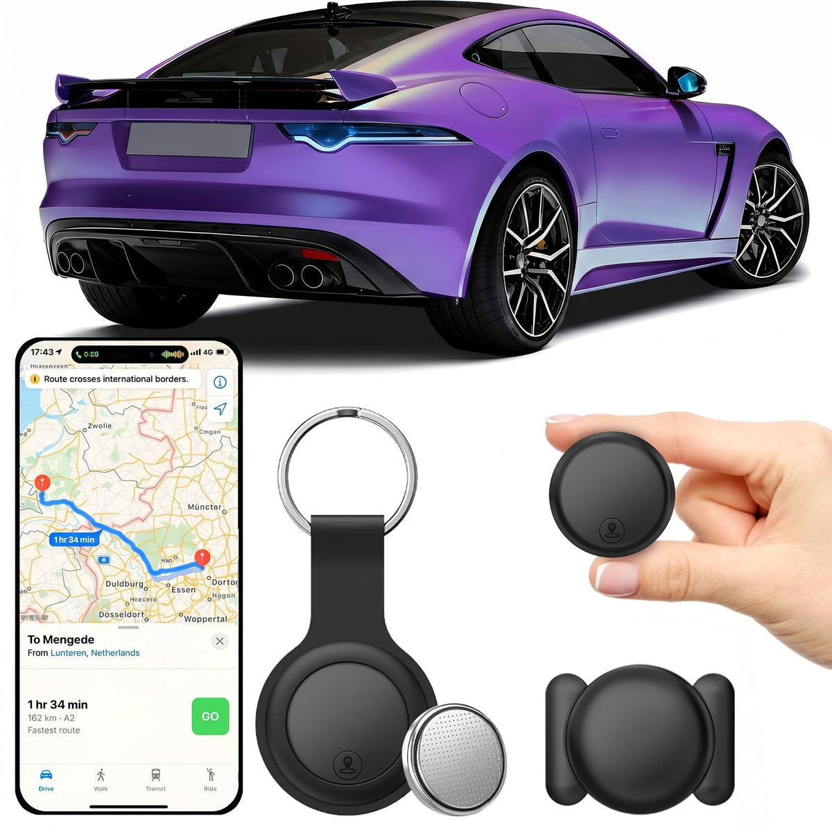 GPS izsekotājs automašīnai, saderīgs ar iOS un Android, bez abonēšanas maksas, 2026. gada jaunums, magnētisks viedais tags, globāls pārklājums, mini izsekotājs ar IP67 automašīnām, motocikliem un velosipēdiem