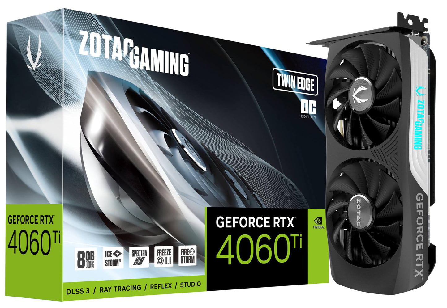 Zotac RTX 4060 Ti 8GB Twin Edge OC - High-performance graphics card with dual fans and overclocking capabilities.