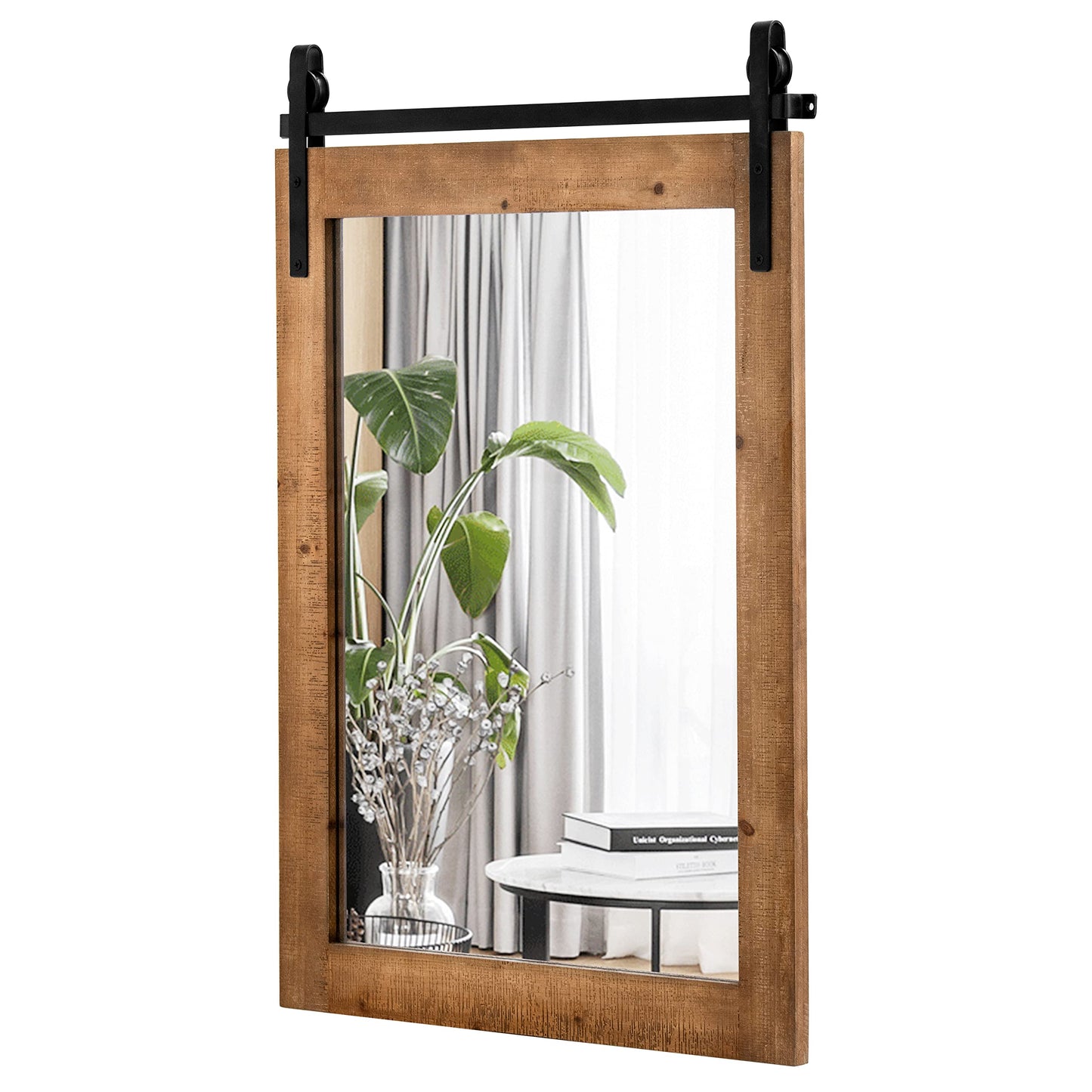 COSTWAY taisnstūrveida spogulis ar koka rāmi, 76,5 x 56 cm, rustikāls sienas spogulis, nesalaužams piekaramais spogulis ar metāla stiprinājumu, priekšnamam, viesistabai, guļamistabai, brūns
