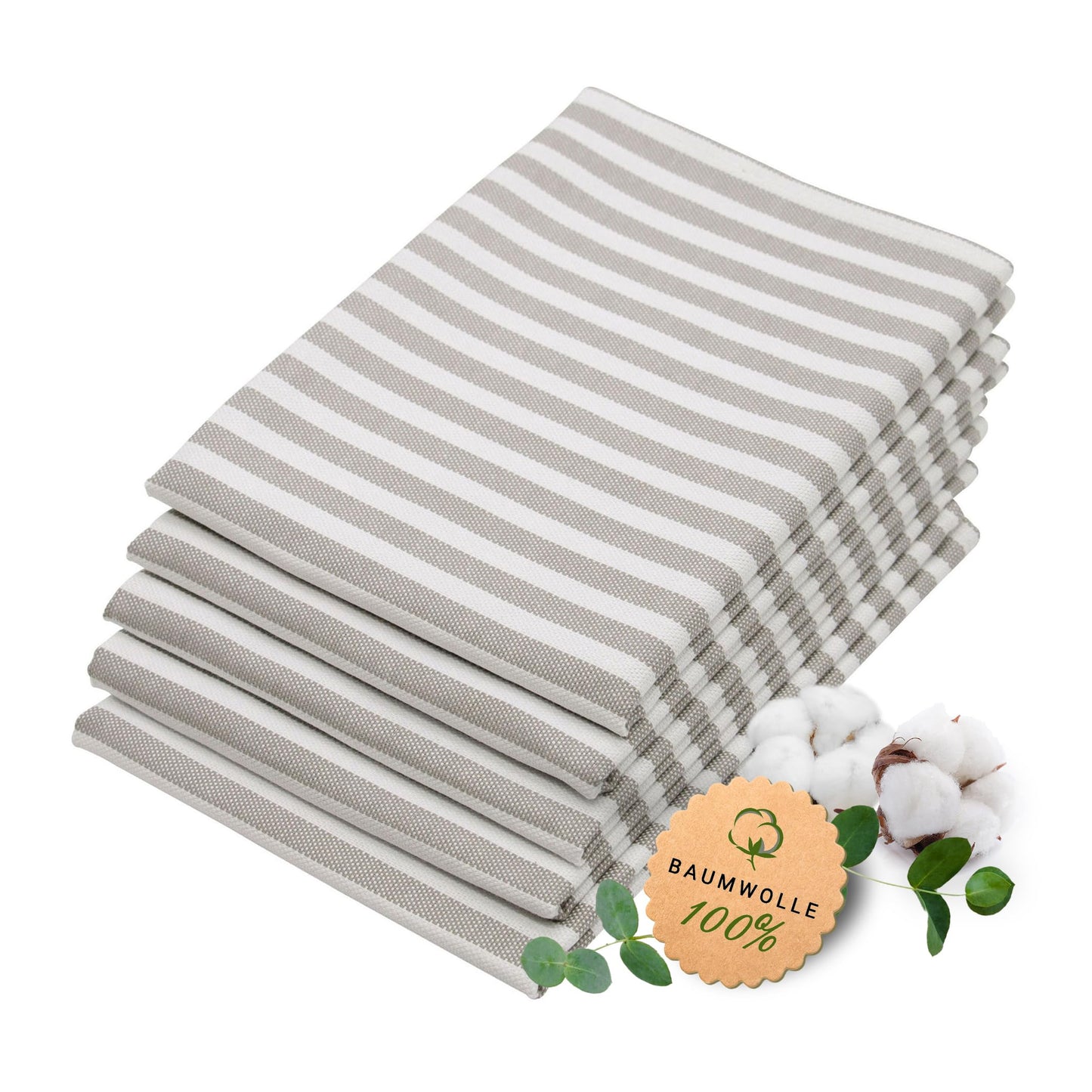 Virtuves dvieļi ZOLLNER, 5 gab., kokvilnas, 50x70 cm, pelēki svītraini, ļoti absorbējoši, mazgājami līdz 60°C, STANDARD 100 by OEKO-TEX®