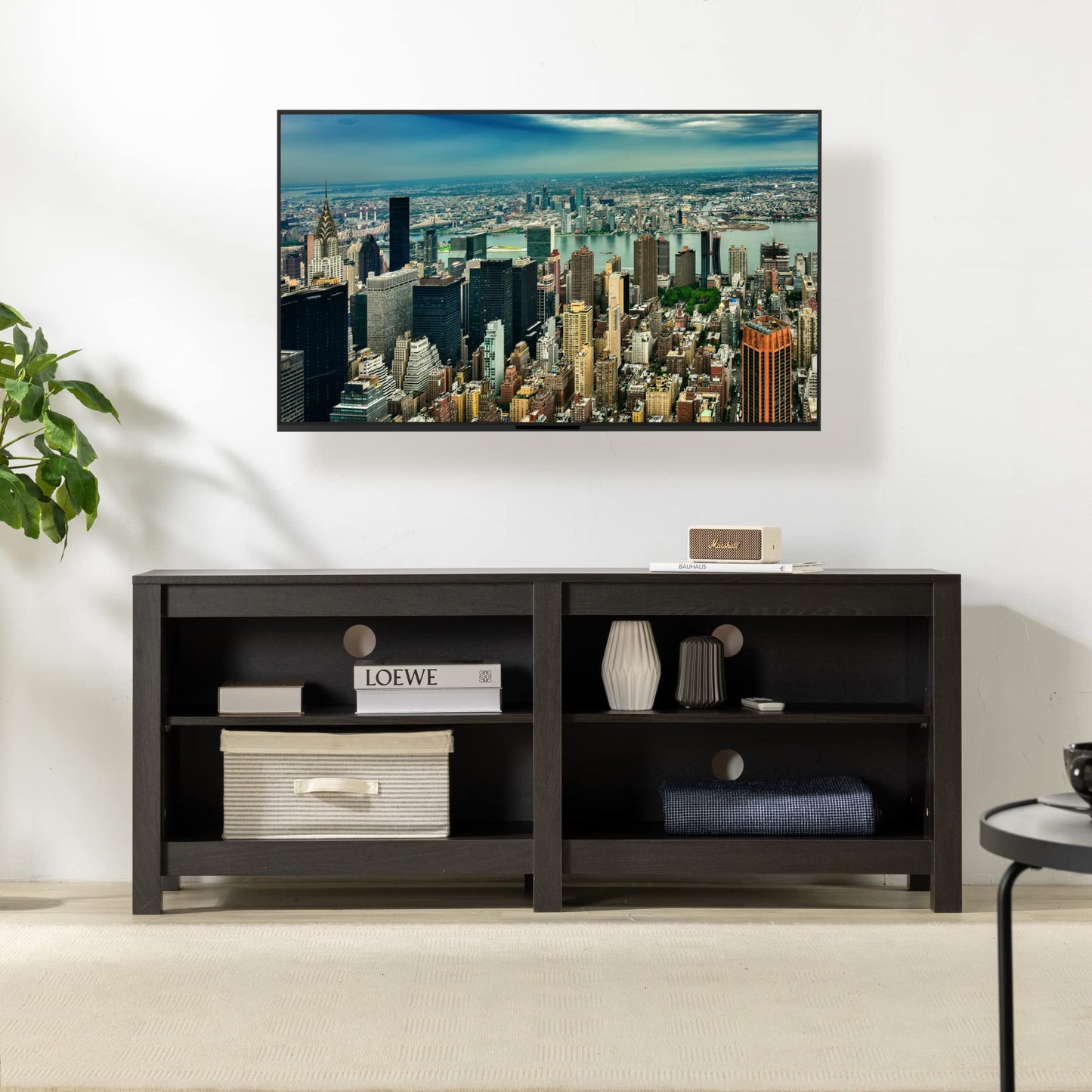 Zinus Camden TV skapis - TV skapis 147x40x60 cm - Mēbeles ar atvērtām un regulējamām plauktiem - Espresso brūns