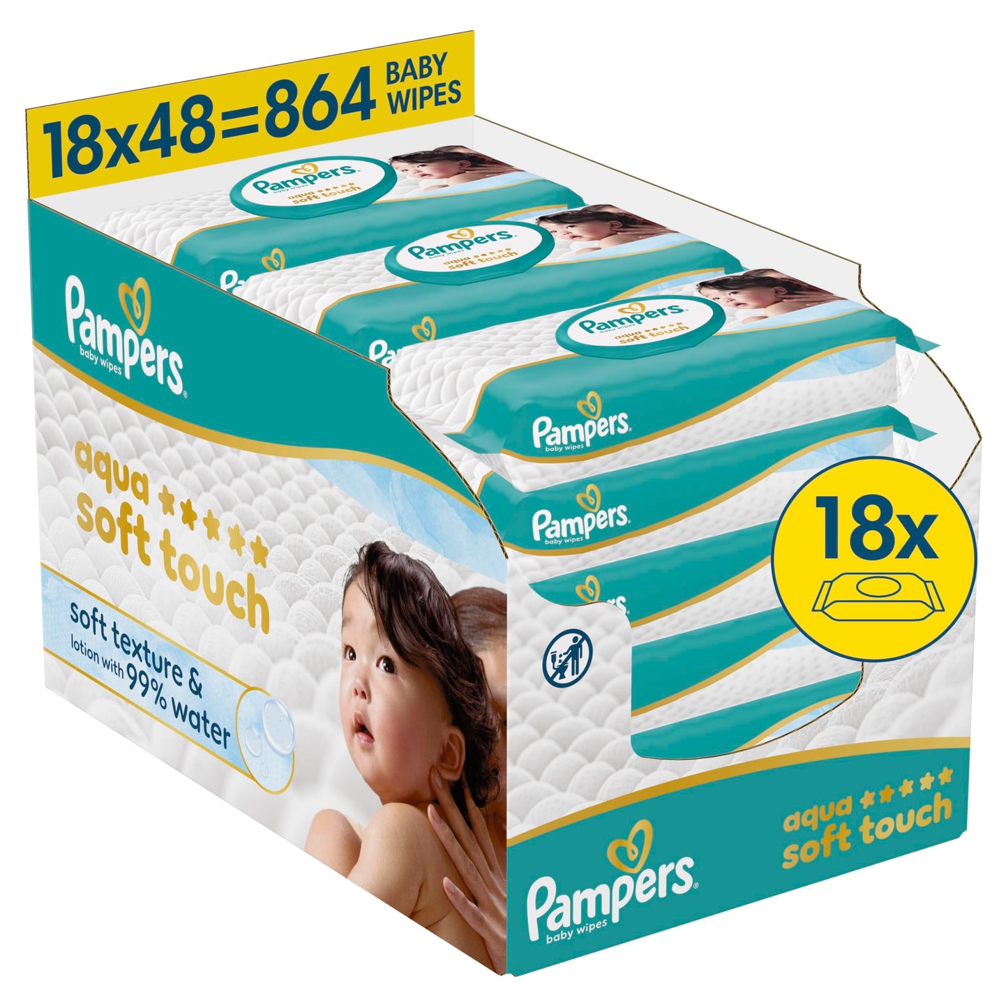 Bērnu mitrās salvetes Pampers Aqua Soft Touch, 18x48 (864 gab.)