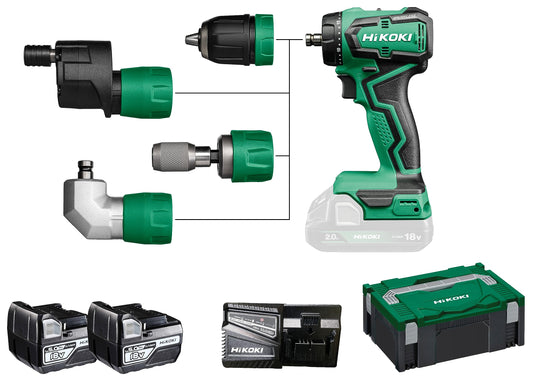 HIKOKI Quick DS18DDQ - 18V cordless drill, 2x5.0 Ah battery, 55 Nm torque, 0-1700 RPM, 1.5-13 mm chuck, includes HSC case.