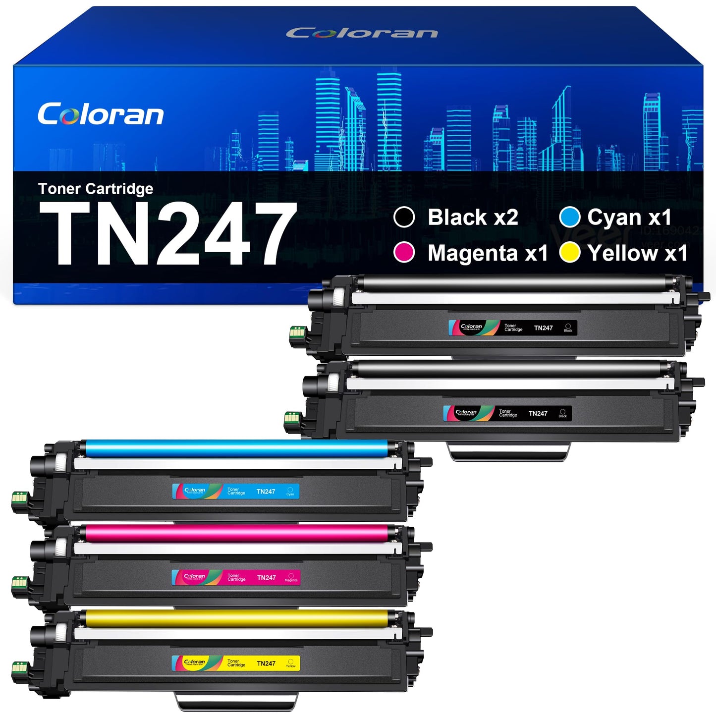 Coloran TN243 TN247 toner - Compatible with Brother TN 243 247, CMYK, 5-pack for MFC L3750CDW, DCP-L3550CDW, HL-L3210CW.