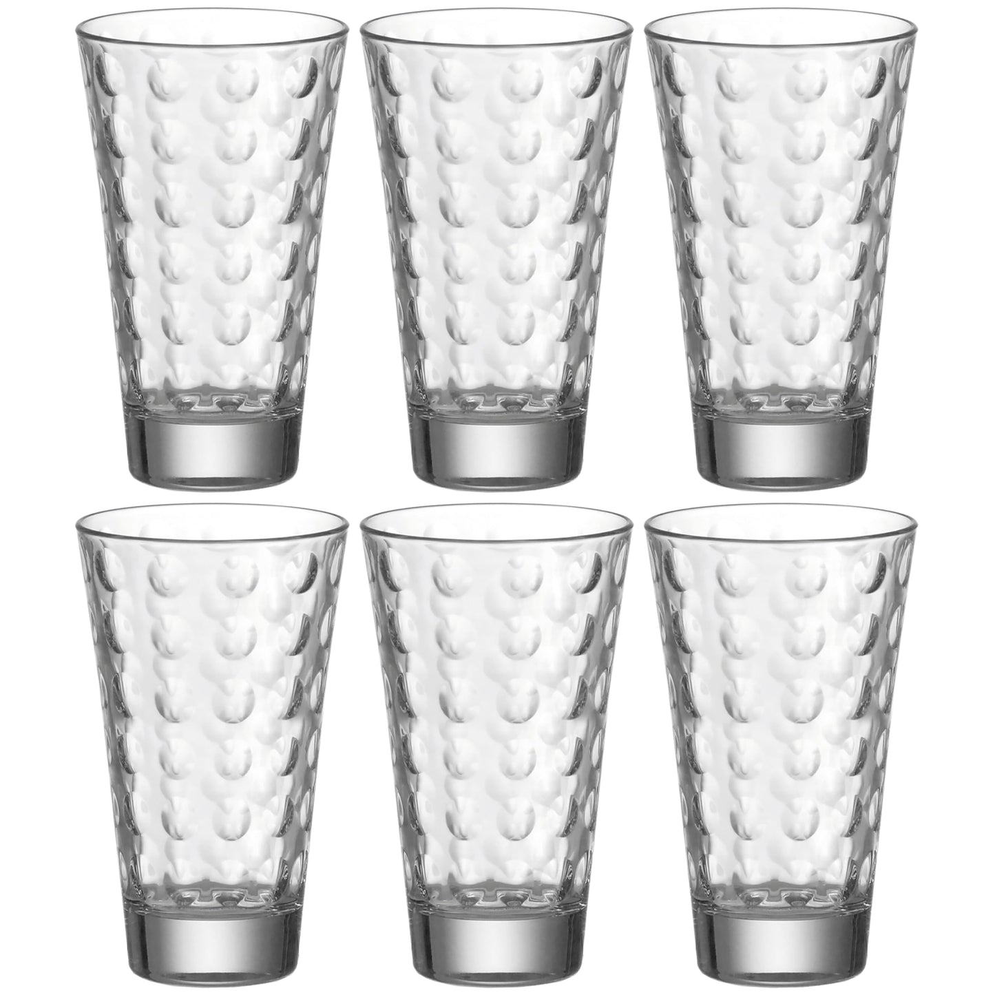 Dzeramās glāzes LEONARDO HOME Trinkglas Optic, 6 gab., ar iekšējo reljefu, koniskas formas, 300 ml, caurspīdīgas, 012684