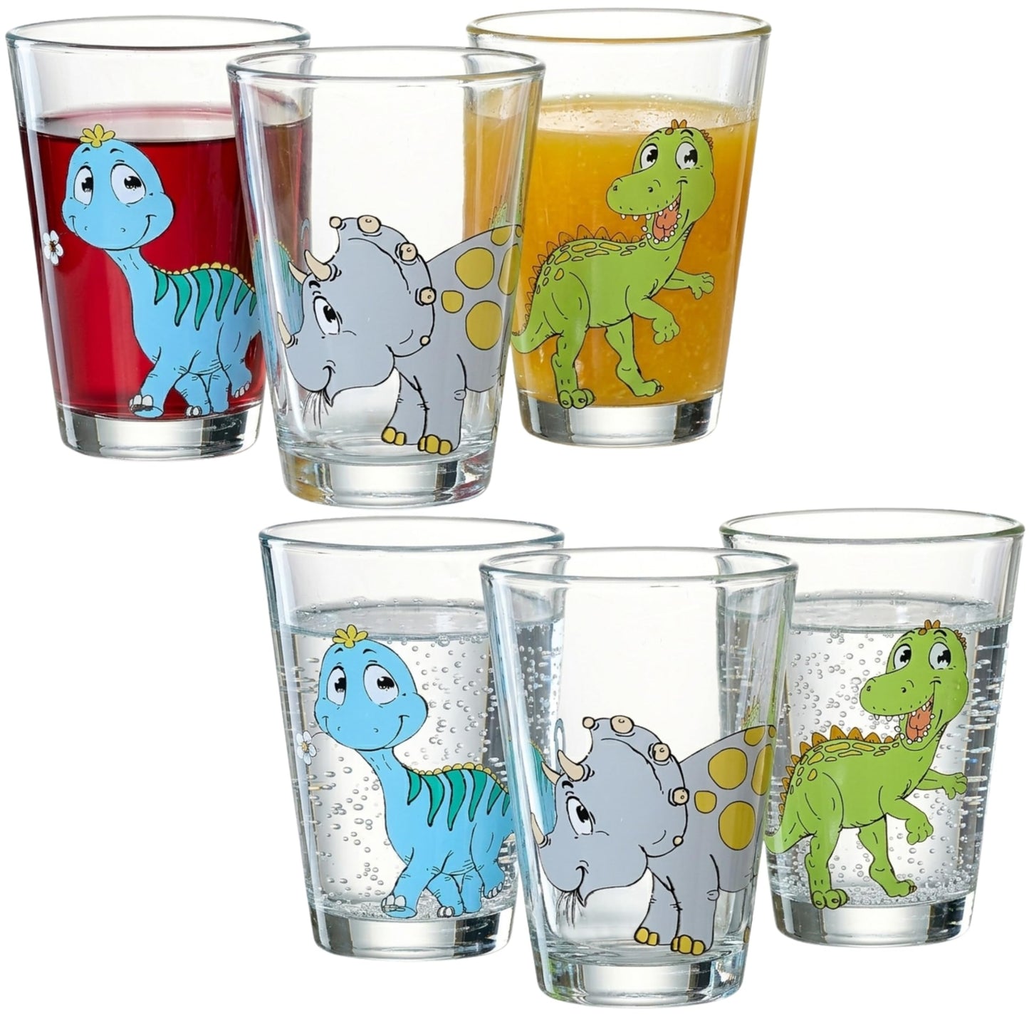 Bērnu glāzes Ritzenhoff & Breker Dino, 6 gab., 200 ml, ar dinozauru motīviem, piemērotas mazgāšanai trauku mazgājamajā mašīnā