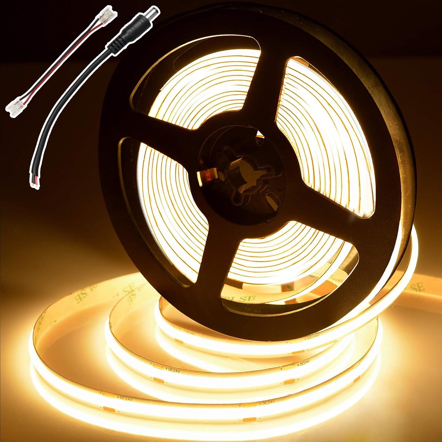 BERIXDEEP COB LED lente 5m silti balta 24V, 480 LED/m, 8mm, bez barošanas bloka