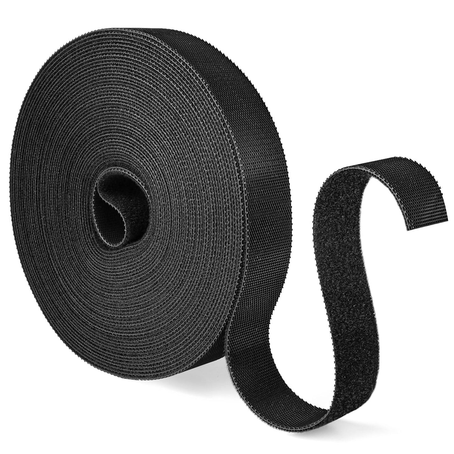 Kabelu saites velcro lente 10m, 20mm plata, atkārtoti aizverama, sagriežama pēc izmēra, melna, kabelu organizēšanai mājām, dārzam, birojam
