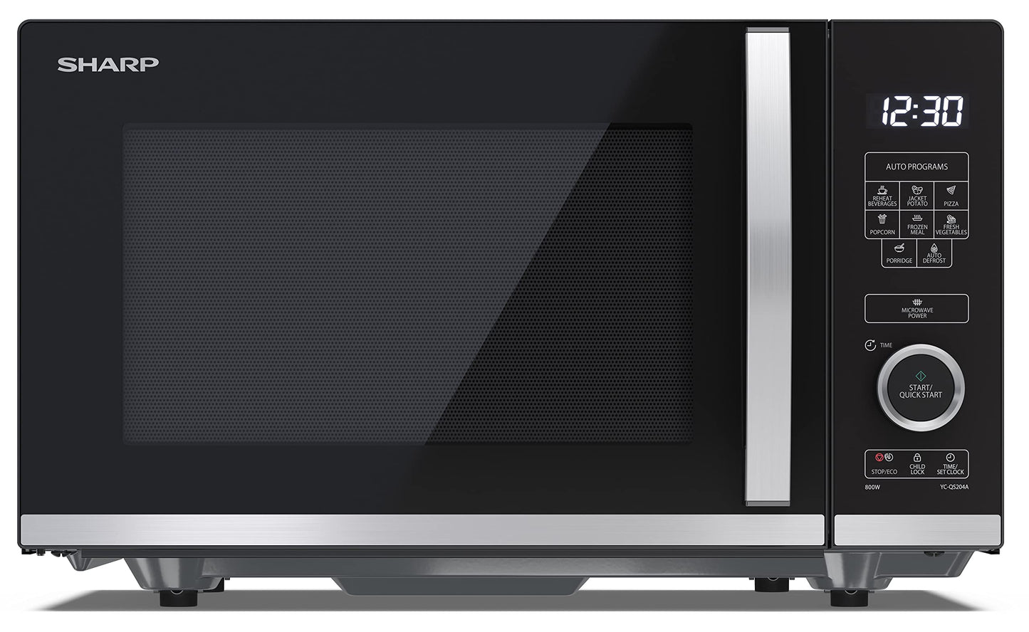 SHARP QS204AEB mikroviļņu krāsns (mikroviļņu krāsns: 800W, 10 jaudas līmeņi, atkausēšanas funkcija, izmēri: 457x272x379cm), melna