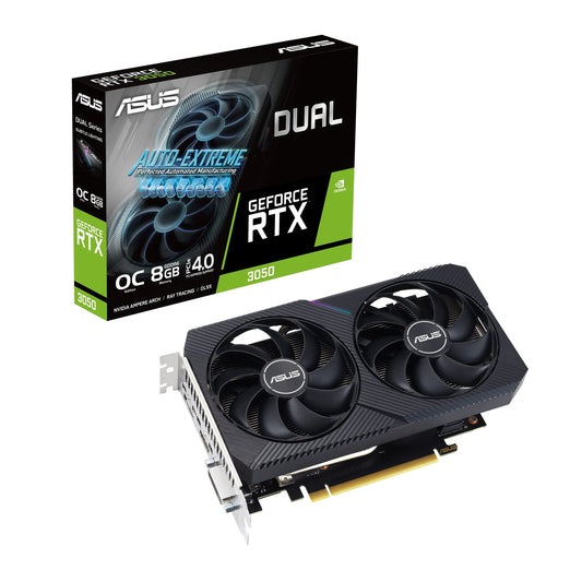 ASUS Dual GeForce RTX 3050 V2 OC Edition - 8GB GDDR6, PCIe 4.0, HDMI 2.1, DisplayPort 1.4a, optimized for gaming.