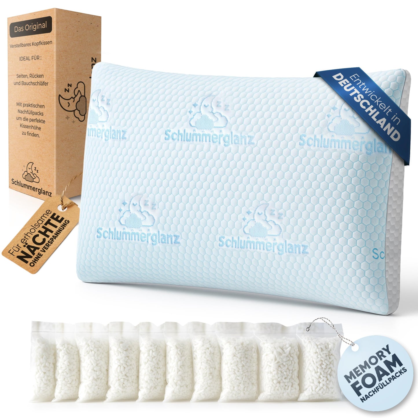 Ortopēdisks atmiņas putu spilvens 40x80, augstuma regulēšana, ergonomisks galvas spilvens kakla sāpēm, mugurai un gulēšanai uz sāniem, Premium pildījums pret krākšanu