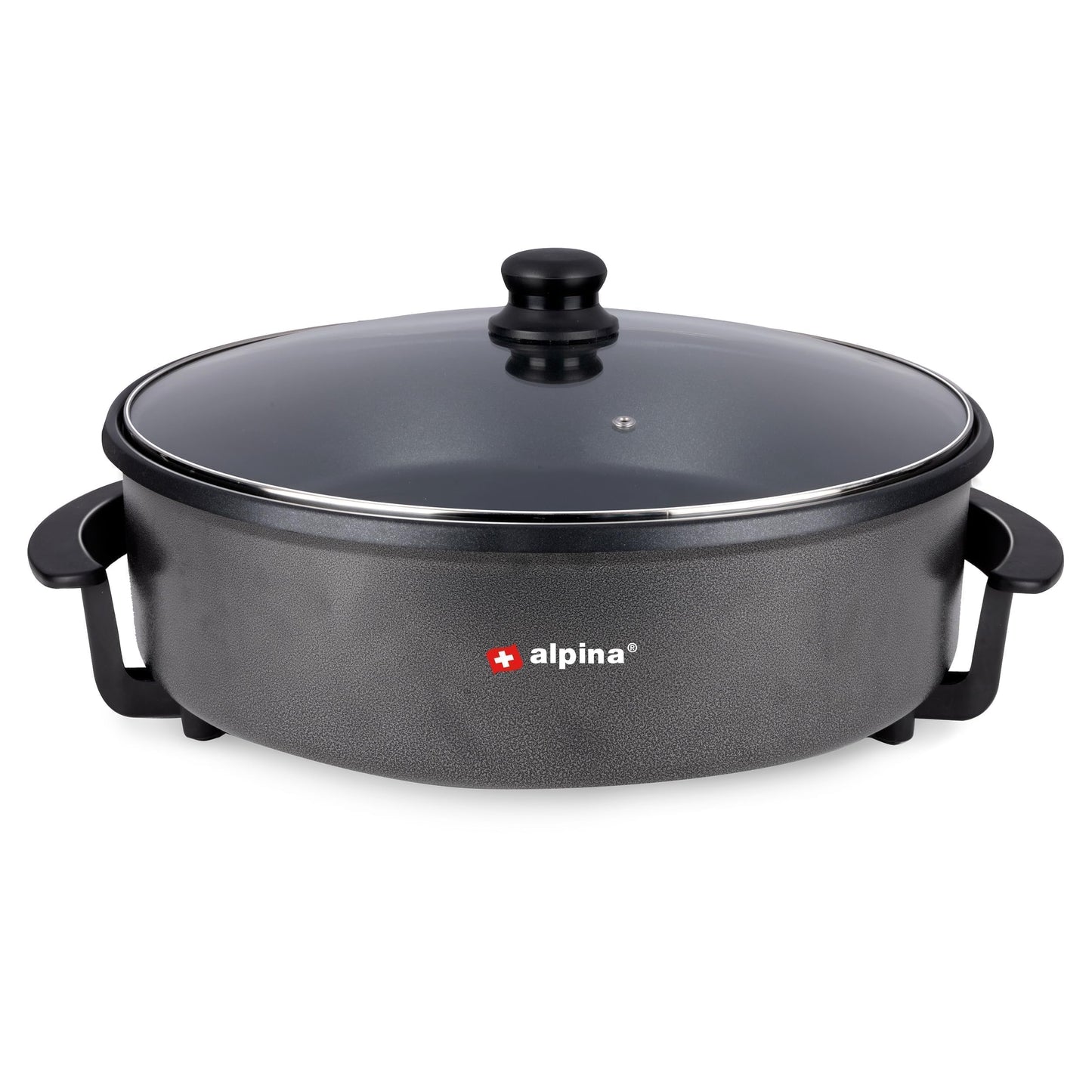 Alpina XXL cepamā panna Ø 42CM - daudzfunkcionāla, nelīpoša, 1500W, ar regulējamu termostatu, melna metāla.