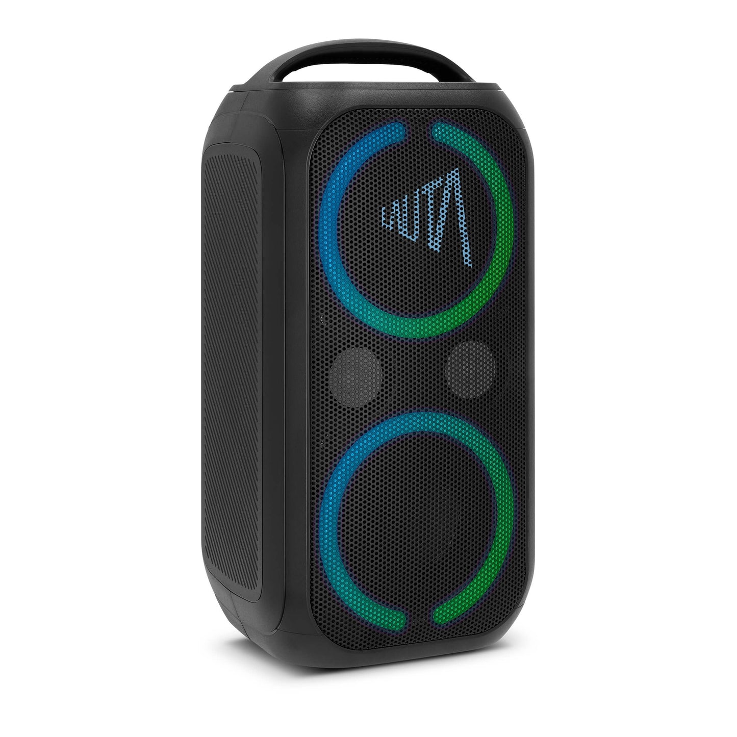 TechniSat LAUTA WUMMSBOX - Pārnēsājamais premium Bluetooth skaļrunis ar LED gaismas efektiem (bass pastiprinājums, patiesi bezvadu stereo, 12 stundu akumulatora darbības laiks, IPX4 ūdensizturība, 80W RMS jauda)