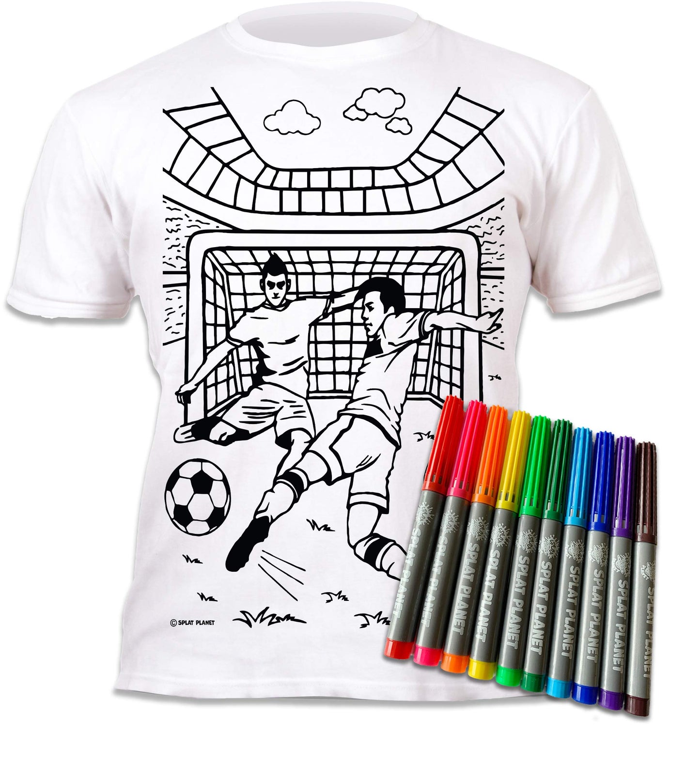 Futbola T-krekls Splat Planet ar 10 mazgājamiem Magic Markers marķieriem, krāsojams T-krekls bērniem, krāso, mazgā un krāso vēlreiz, bērnu dzimšanas dienai, Regular, balts