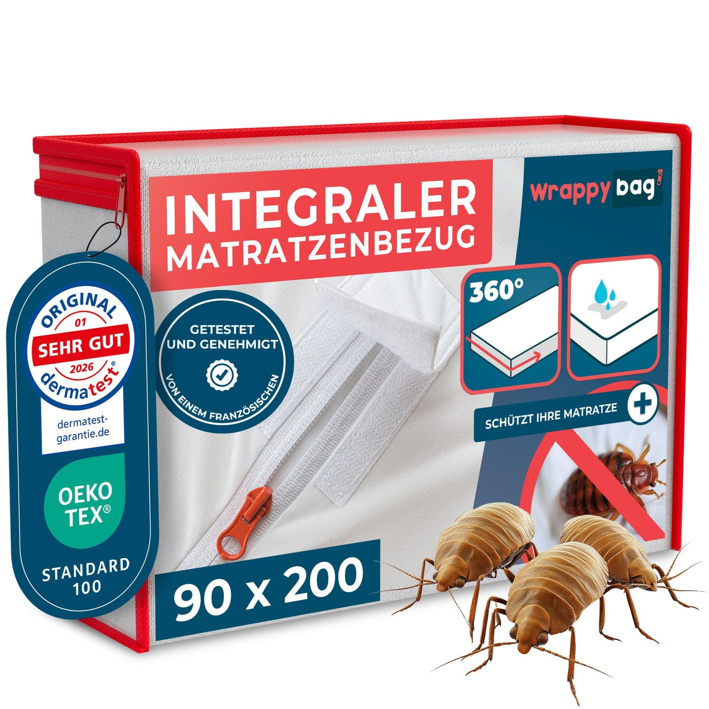 Matracis pārvalks pret gultas blaktīm Wrappybag, ūdensnecaurlaidīgs, pret ērcēm, 90x200x20