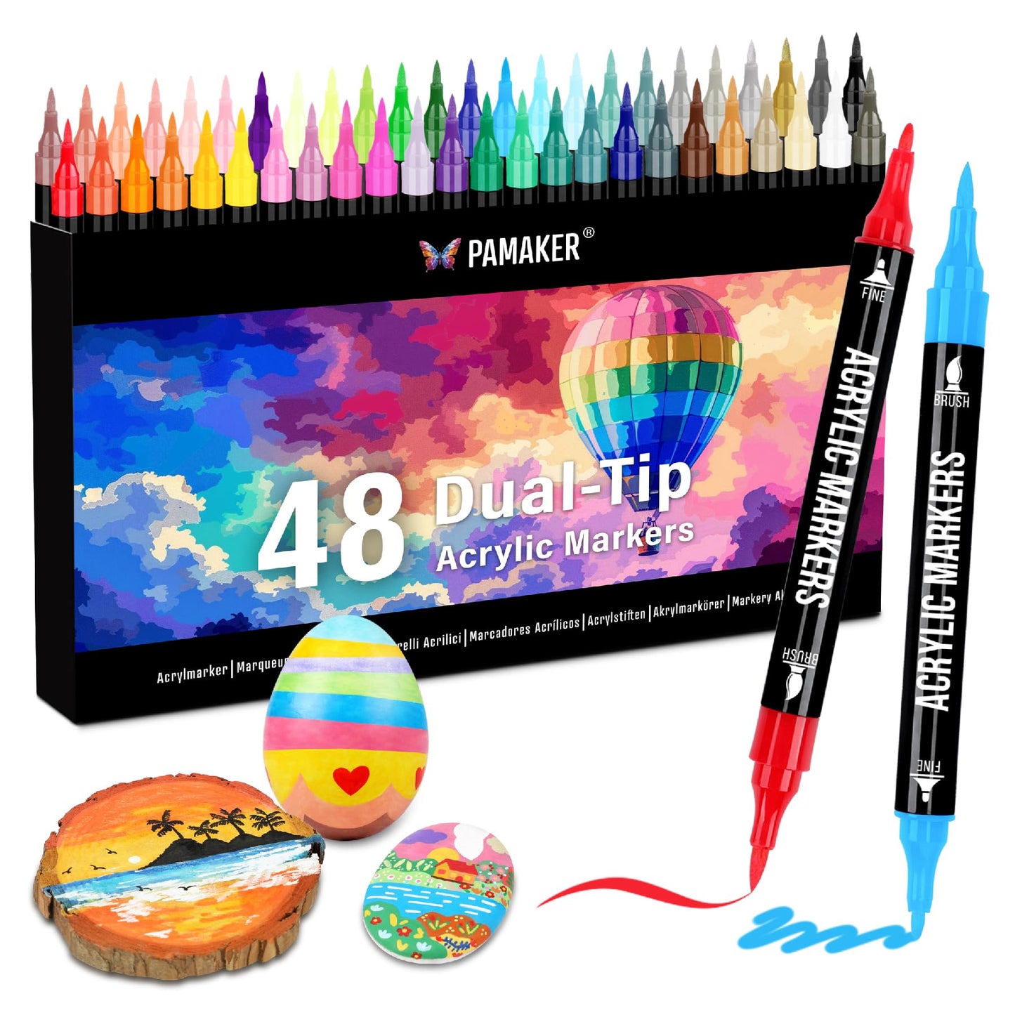 Akrila marķieri, Acrylstifte Acryl Marker Set, 48 krāsas, divpusēji ar plānu un biezu uzgali