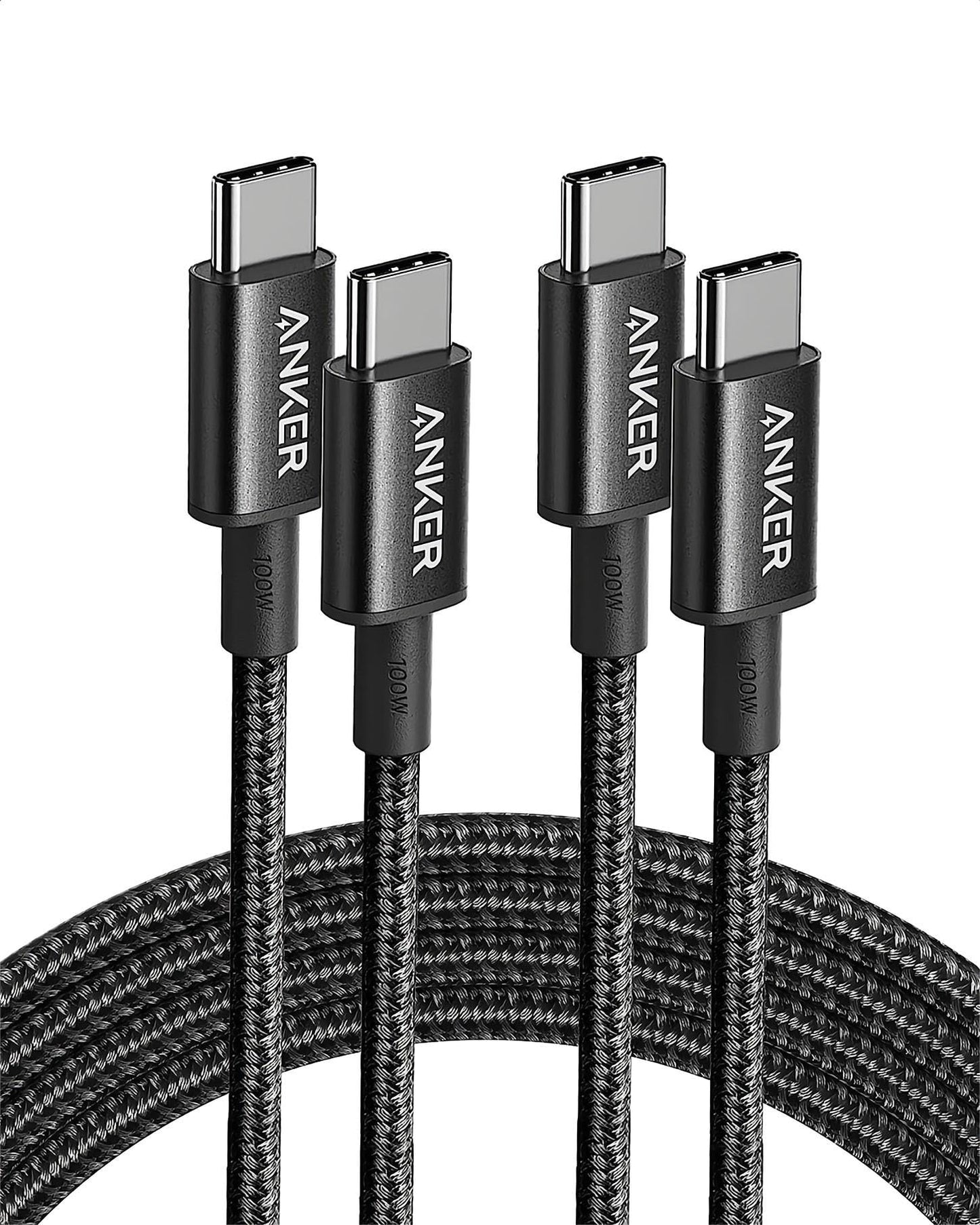 USB C–USB C kabelis Anker 100W PD 3.0 ātrai uzlādei, 2 gab., 1,8 m, melns