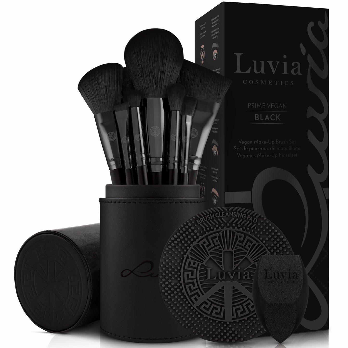 Make-up otu komplekts 15 daļīgs vegānisks | 12 profesionālas kosmētikas otas | ar blenderi, tīrīšanas paklājiņu un otu uzglabāšanu no vegāniskas ādas |