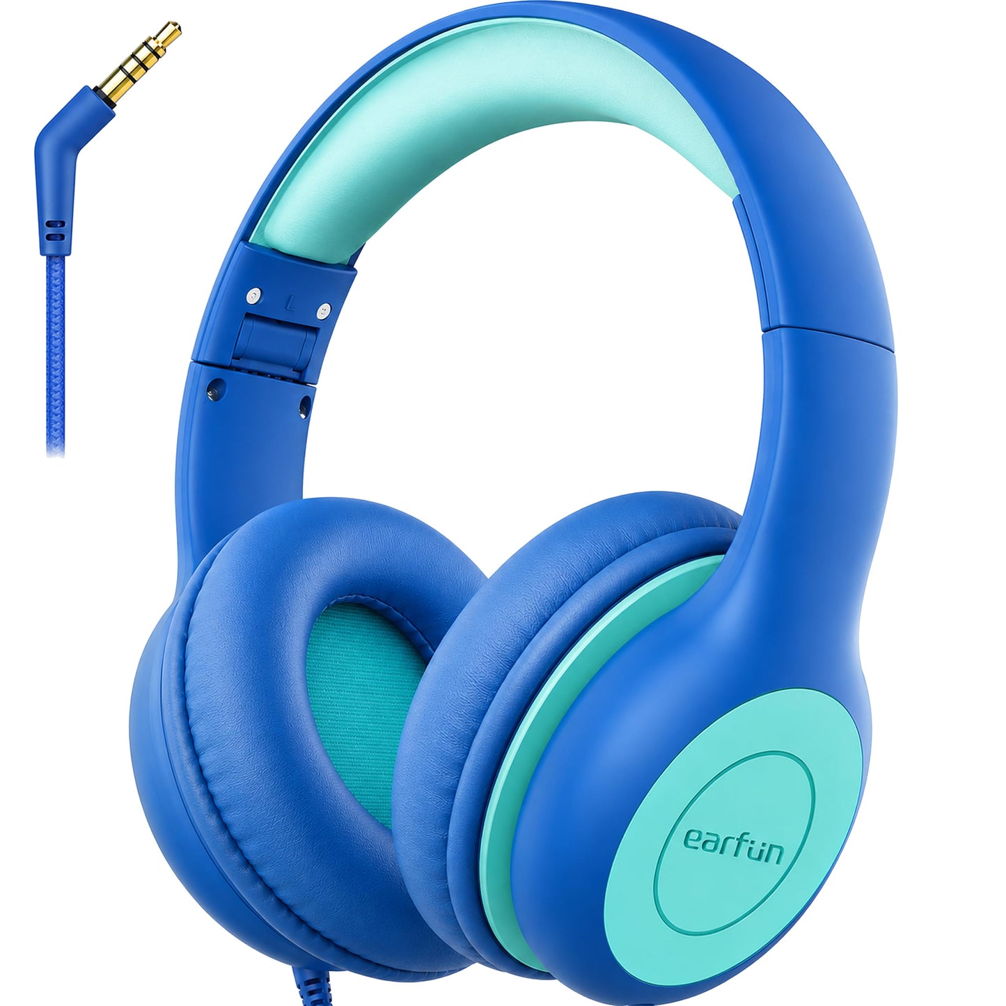 Bērnu austiņas EarFun ar 3,5 mm kabeli, skaļuma ierobežošana, zili zaļas