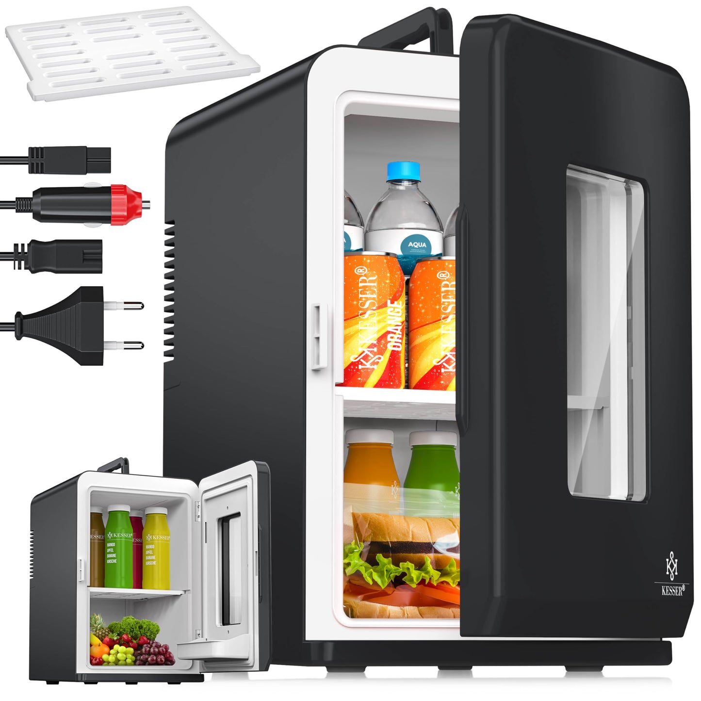 Mini ledusskapis KESSER® 2in1, 15 L, dzesēšanas un sildīšanas funkcija, pārnēsājams AC/DC 220-240V/12V, auto rozetes un cigarešu aizdedzinātāja pieslēgums, termo kaste, melns