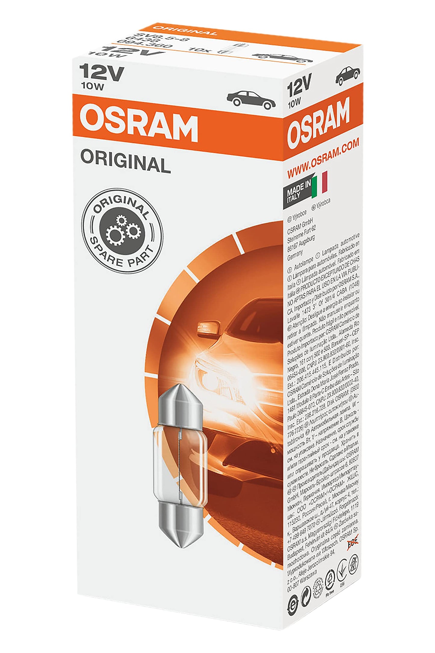 Osram ORIGINAL iekšējā apgaismojuma C10W, 6438, 12V, 10 gabalu salokāmā kastē