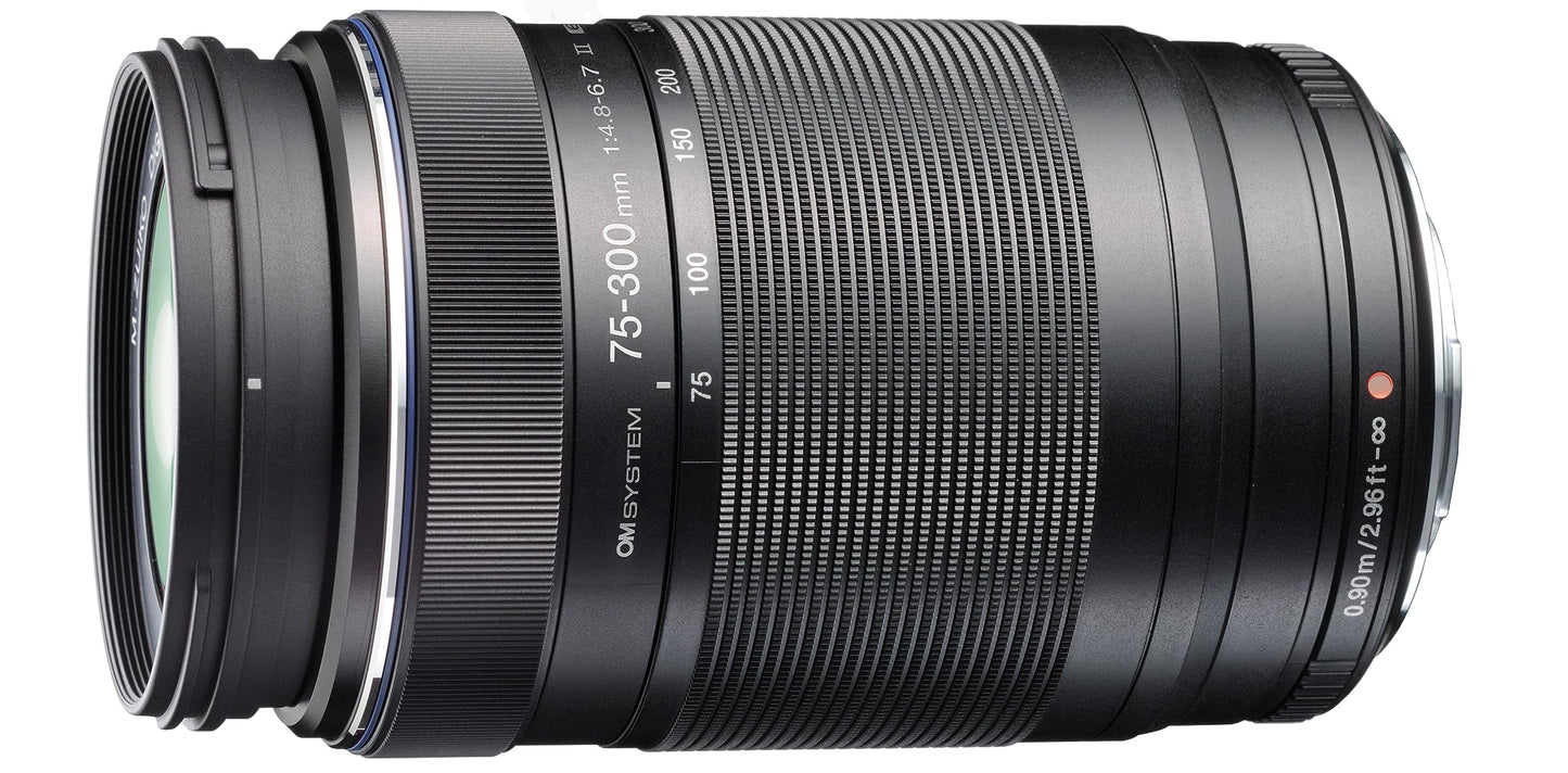 OM SYSTEM M.Zuiko Digital 75-300mm 1:4.8-6.7 objektīvs II, piemērots visām MFT kamerām (Olympus, OM-D un Pen modeļiem, Panasonic G sērijai), melns