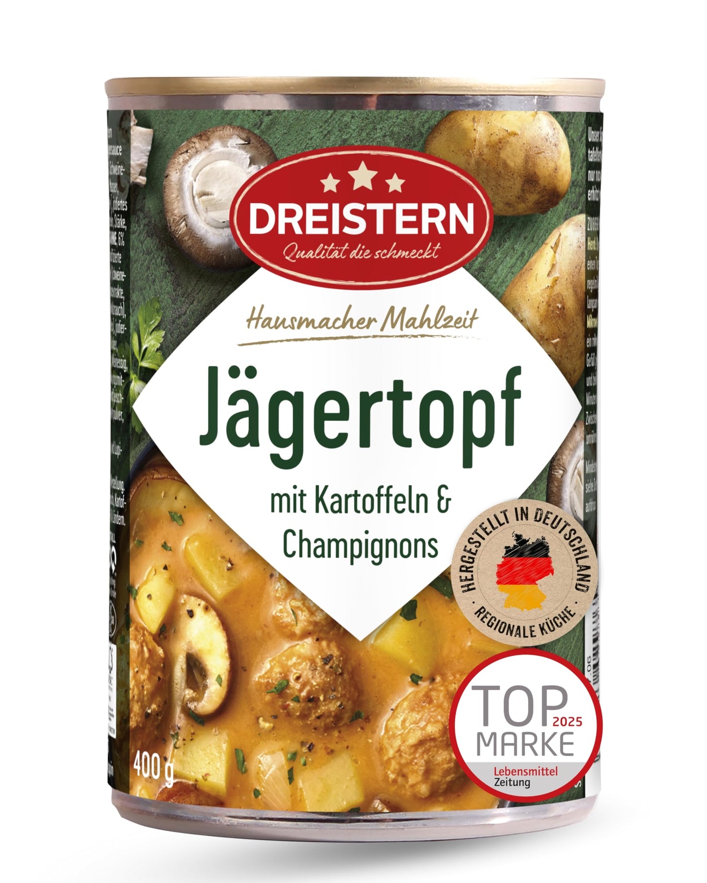 DREISTERN medījuma sautējums ar kartupeļiem un šampinjoniem, 400 g, konservs