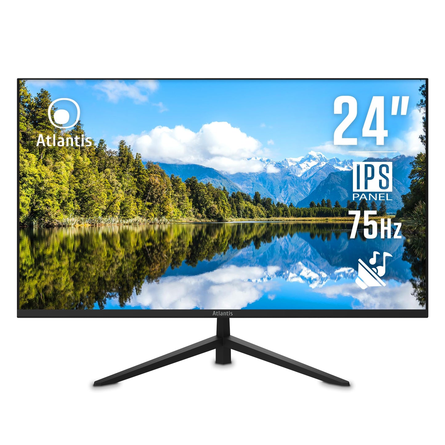 Atlantis Monitor 24 collas - 24" IPS, Full HD 1920x1080, 75Hz, FreeSync, 5ms, HDMI/VGA, audio output, adjustable stand.