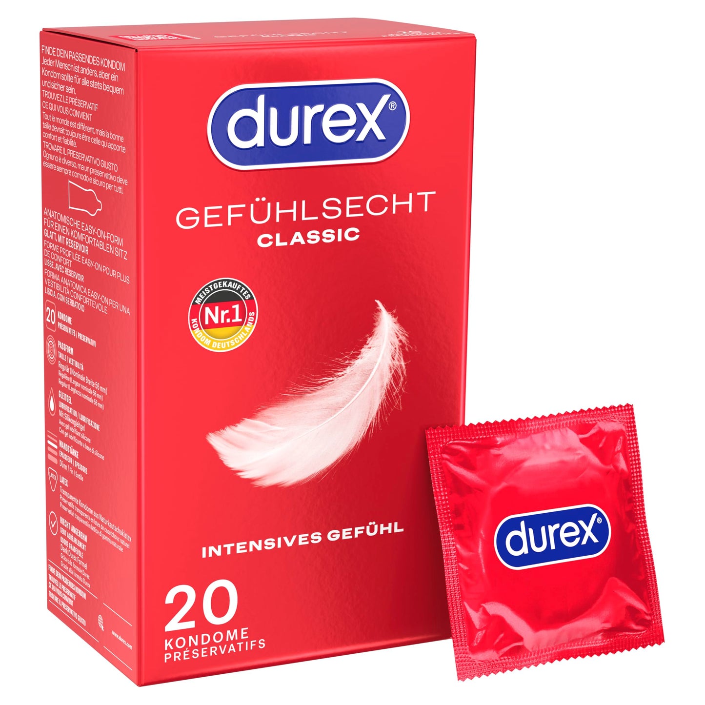 Prezervatīvi Durex Gefühlsecht Classic, plāni, 20 gab., droši un ērti