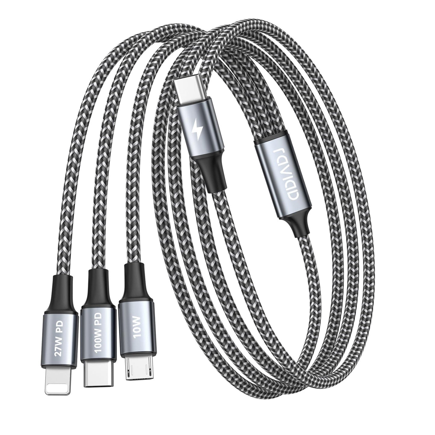 RAVIAD 100W USB C uz multi uzlādes kabelis 3 in 1 ātrās uzlādes kabelis 1.2 m