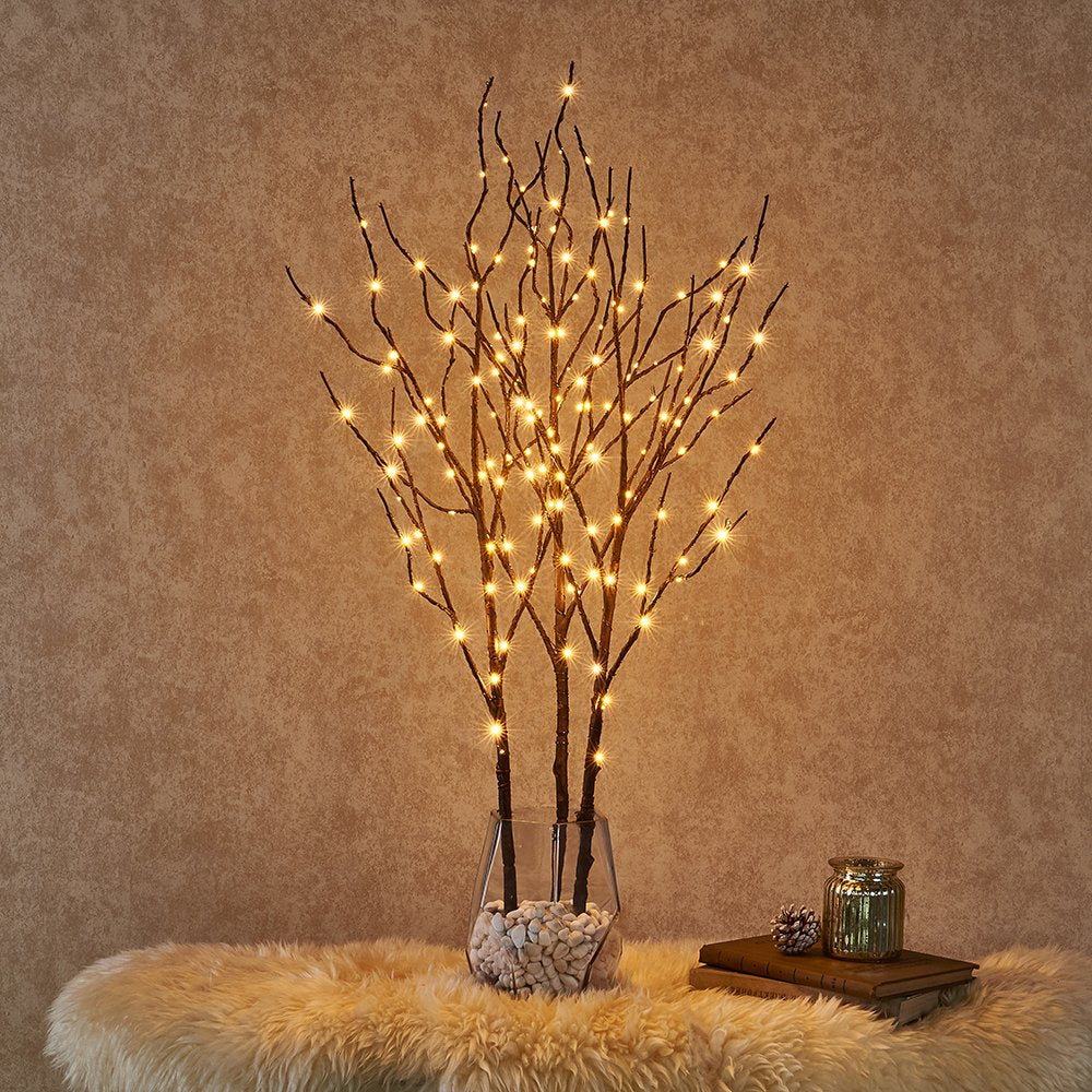 Hairui LED izgaismoti zari ar 150LEDs, 80CM gaismas zaru dekorācija, brūni mākslīgi zari Ziemassvētkiem, Pateicības dienai un mājas dekoram, 3 gab. (vāze nav iekļauta)
