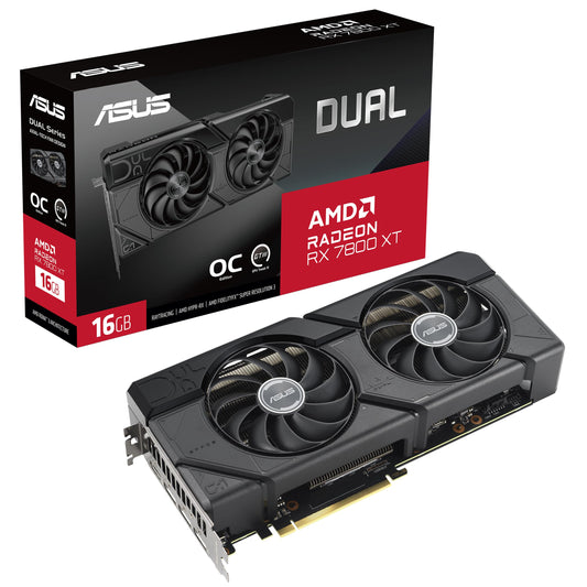 ASUS Dual Radeon RX 7800 XT OC Edition - 16GB GDDR6, PCIe 4.0, 1x HDMI 2.1, 3x DisplayPort 2.1, black gaming graphics card