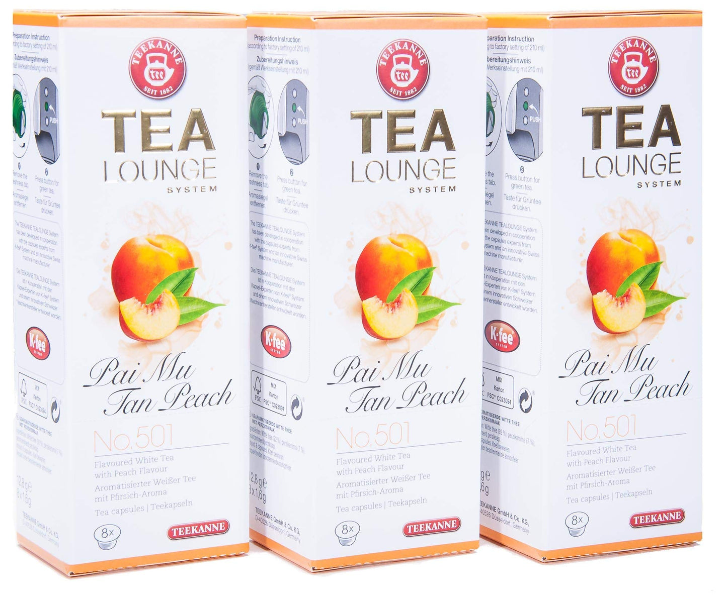 Zaļā tēja kapsulās Teekanne Tealounge Pai Mu Tan Peach No. 501, balta tēja, 3x8 kapsulas