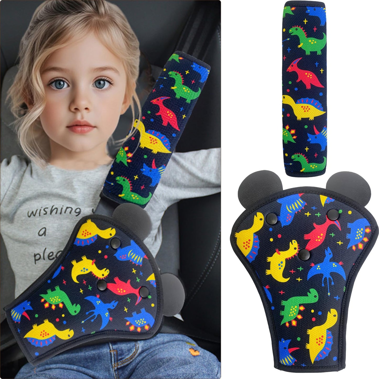 Bērnu auto drošības jostas polsteris, auto jostas aizsargs, noņemams spilvens jebkurai jostai, bērnu sēdekļiem, velosipēda piekabei un lidmašīnai, Rainbow Unicorn