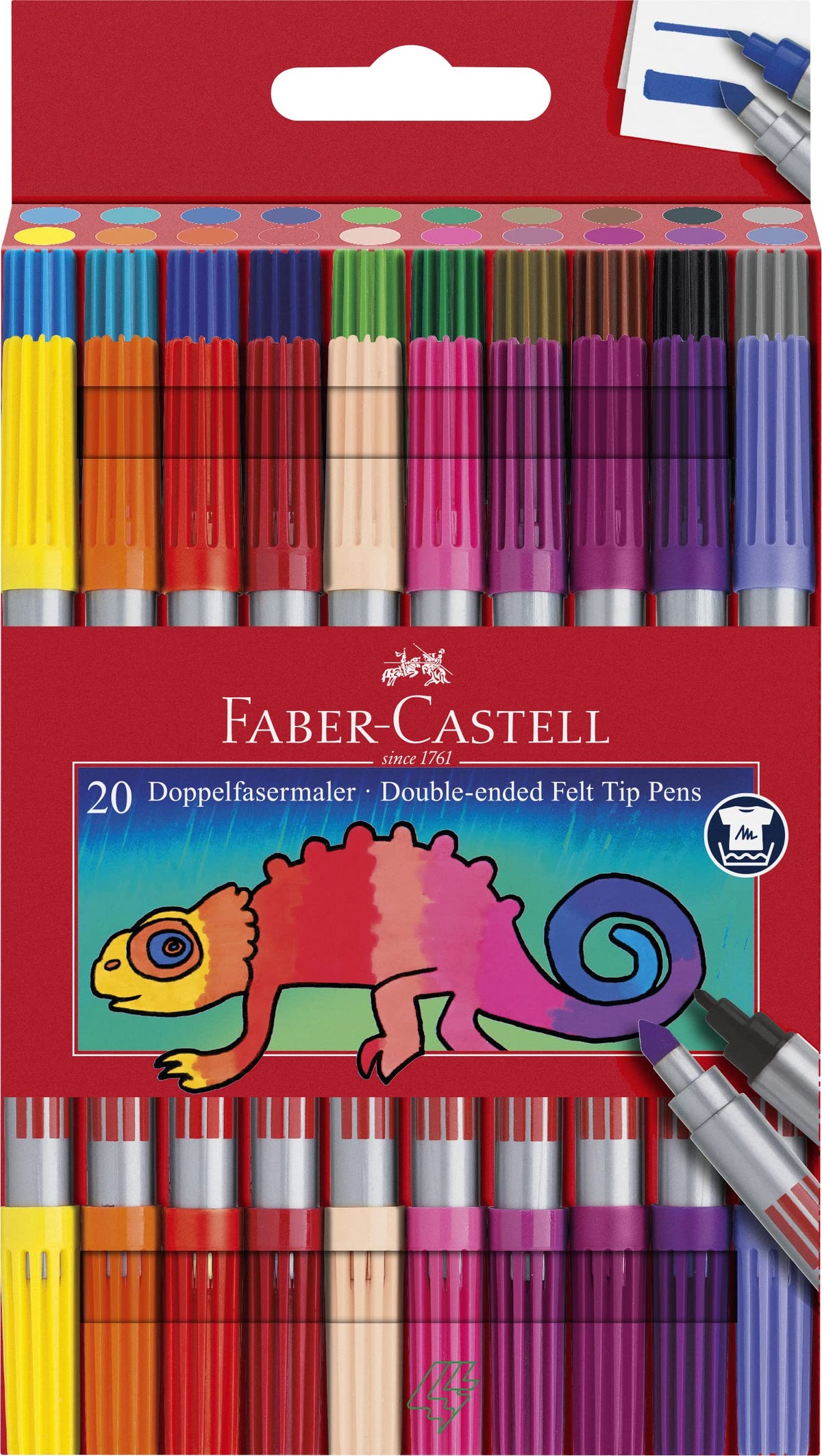 Divpusējo flomāsteru komplekts Faber-Castell, 20 marķieri ar šķiedras galiem, 3–5 mm