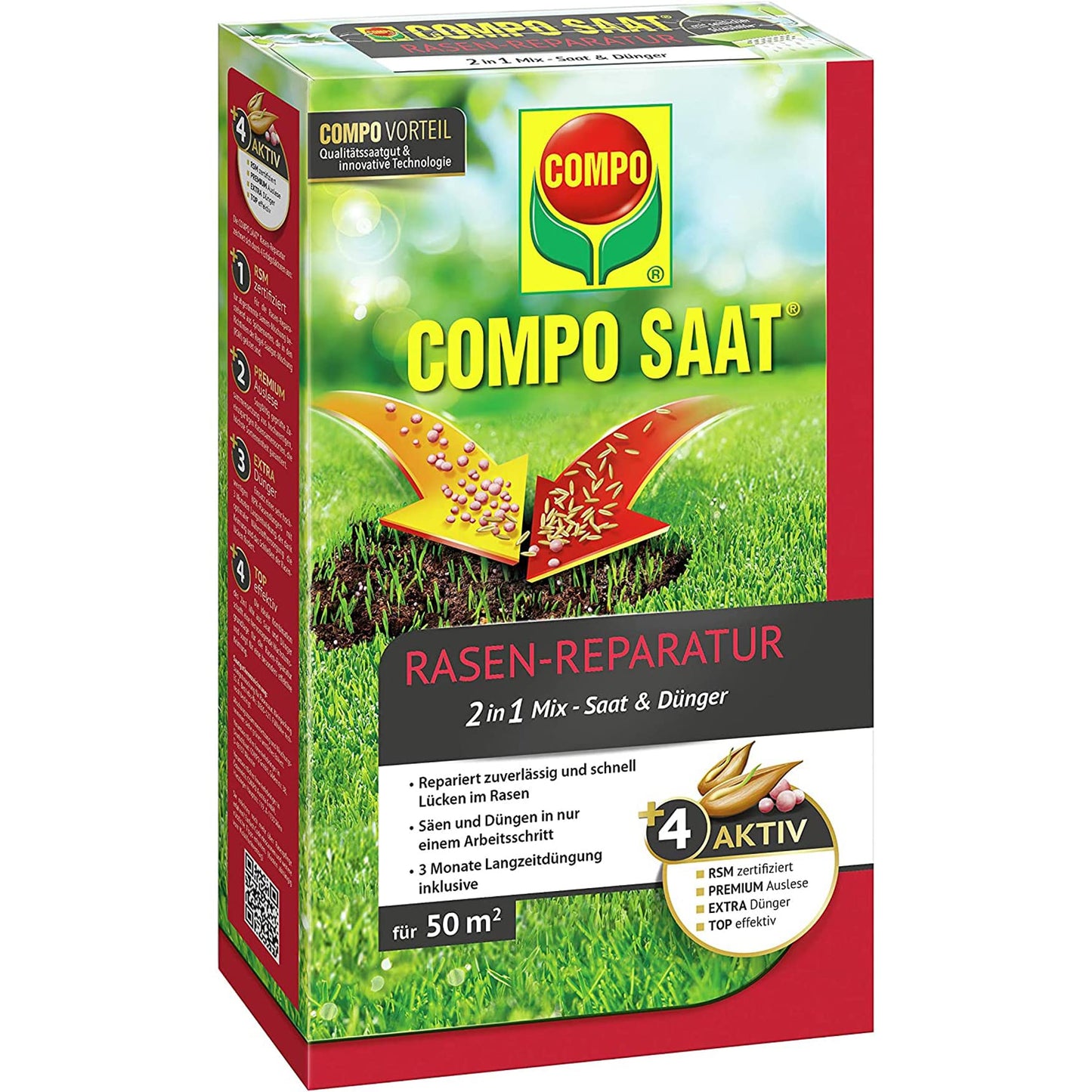 COMPO SAAT zāliena atjaunošanas maisījums ar mēslojumu, 1,2 kg 50 m², 3 mēnešu iedarbība