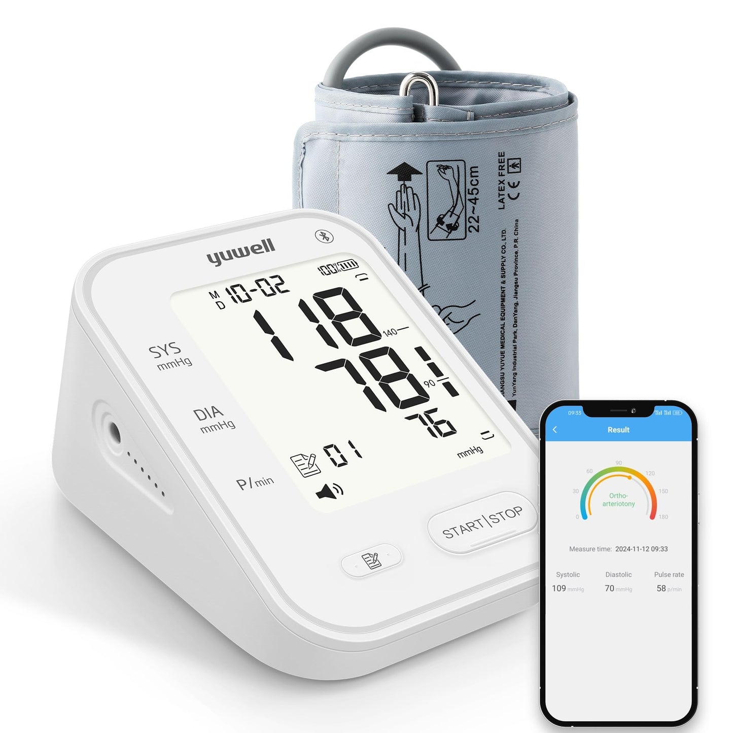 yuwell augšdelma asinsspiediena mērītājs - Bluetooth, balss pārraide, apgaismotais displejs, uzlādējams akumulators
