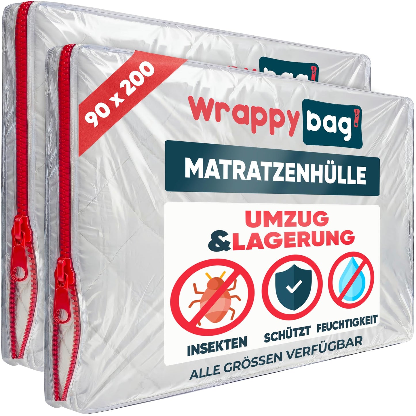 Matraça aizsargvāks ar rāvējslēdzēju Wrappybag - pārcelšanās komplekts 2 gab. 90x200