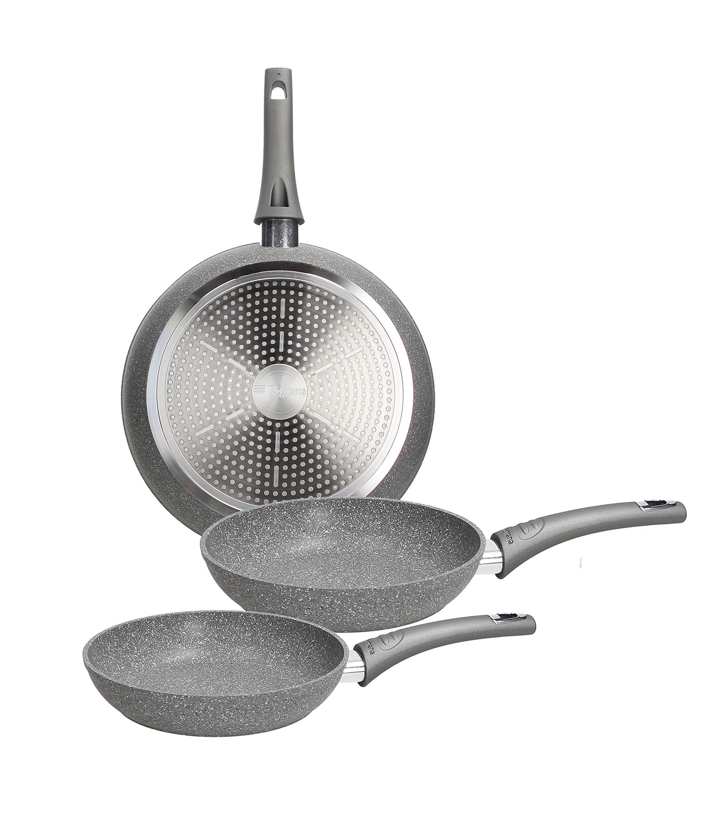 Tognana Pure Roq frying pans - set of 3, 20, 24, 28 cm, non-stick, durable, stylish design.