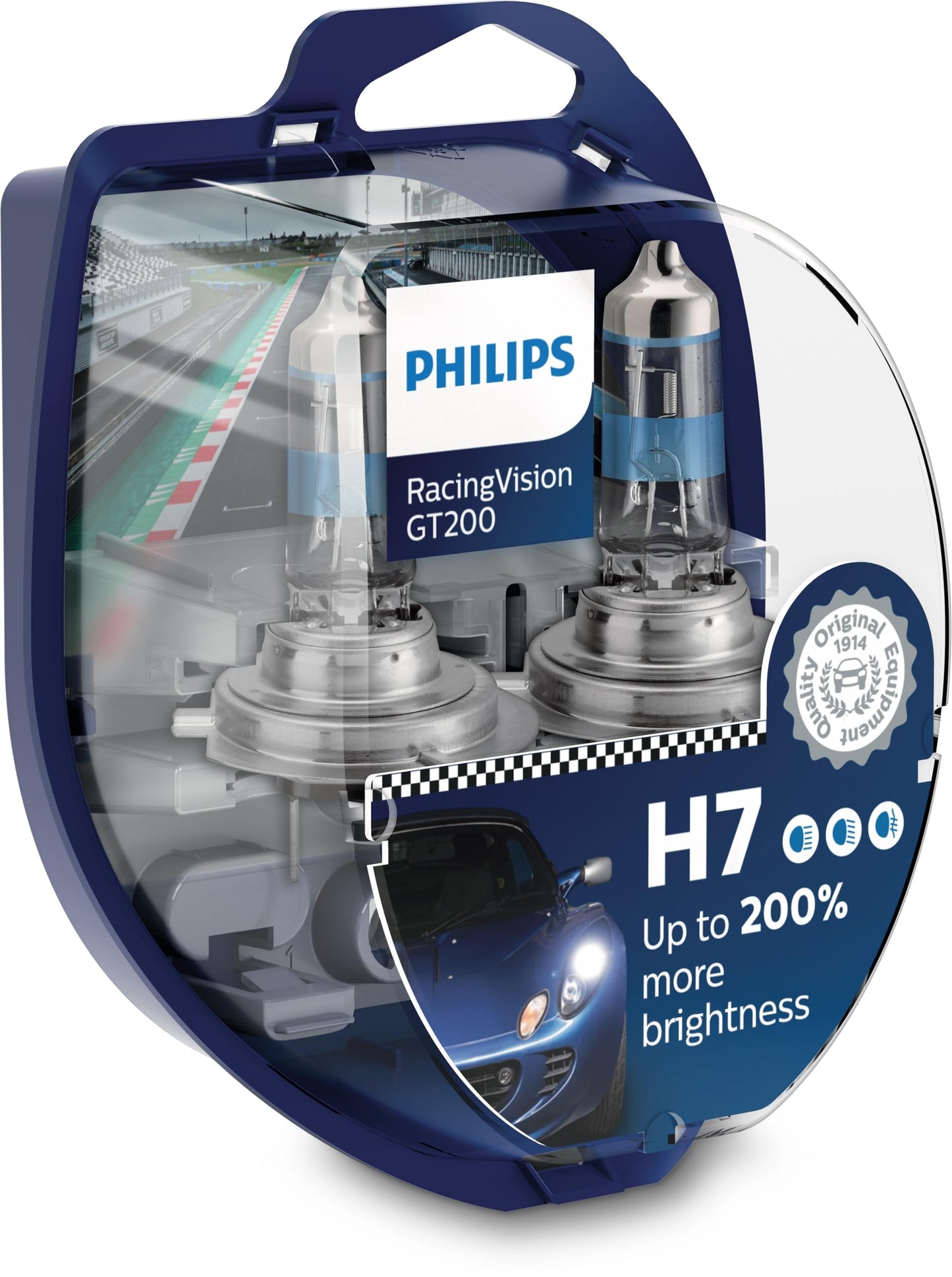 Auto lampa Philips RacingVision GT200 H7, priekšējā luktura spuldze, +200% komplekts