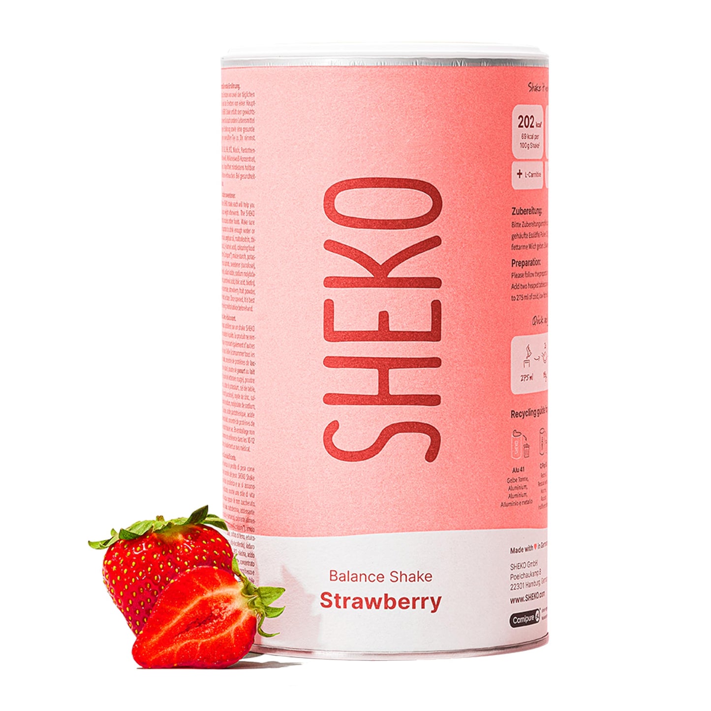 Maltītes aizvietotājs un svara kontroles kokteilis SHEKO Balance Shake ar zemeņu garšu, 378 g