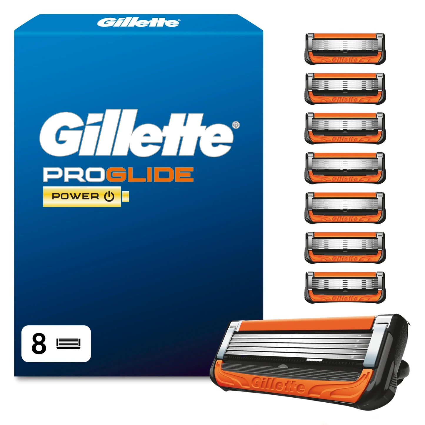 Gillette Proglide skuvekļa asmeņi vīriešiem, 8 oriģinālās rezerves asmeņi, melni