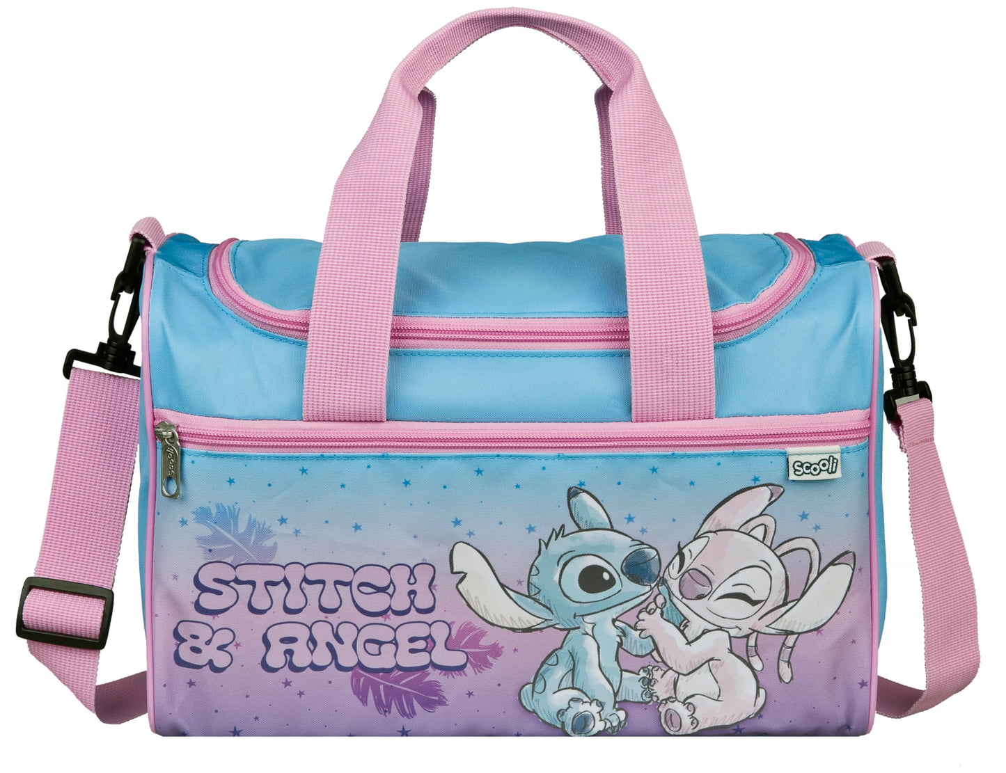 Bērnu sporta soma Scooli Stitch, 23 x 35 x 16 cm, ietilpīgs galvenais nodalījums, regulējama plecu siksna, skolas aksesuārs, plecu soma