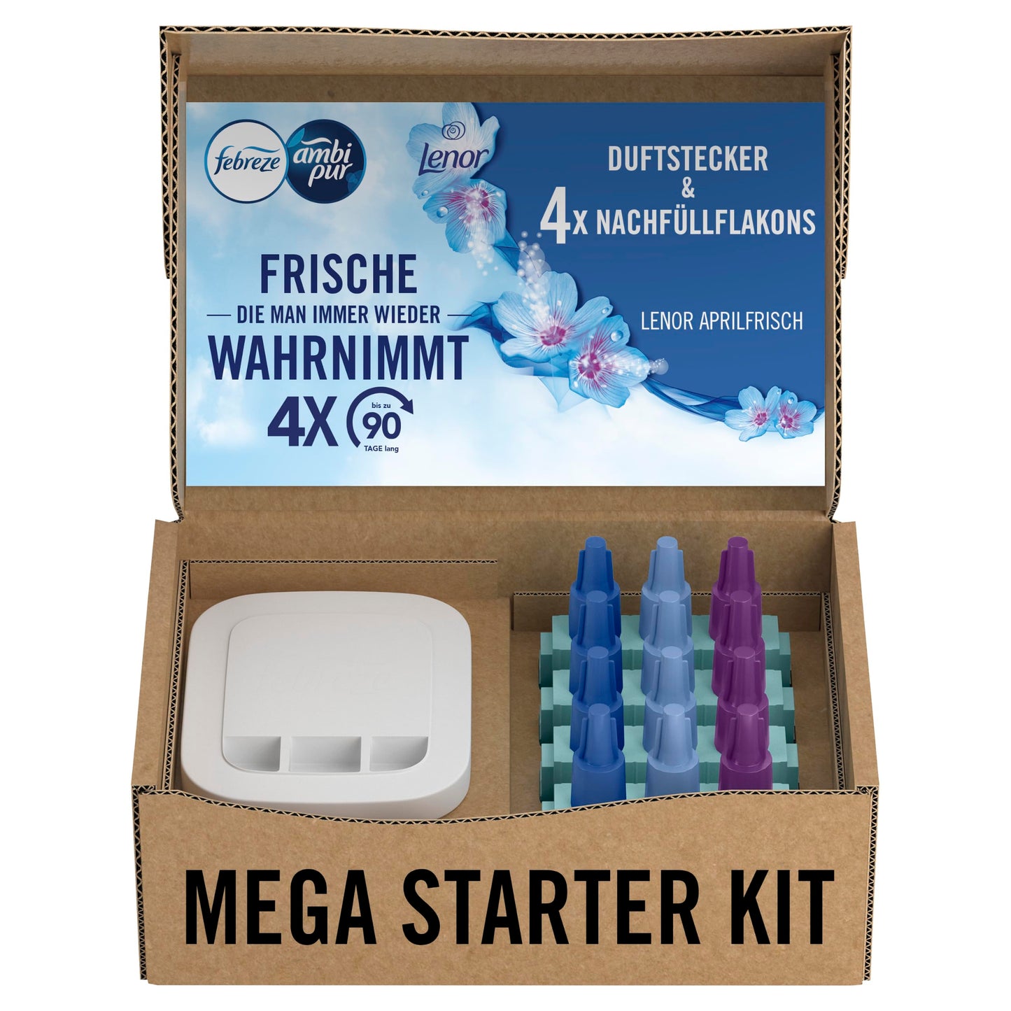 Febreze programmējamais gaisa atsvaidzinātājs 3Volution, startera komplekts + 4 uzpildes flakoni Aprilfrisch, elektrisks telpas aromāts ar 3 mainīgām smaržām