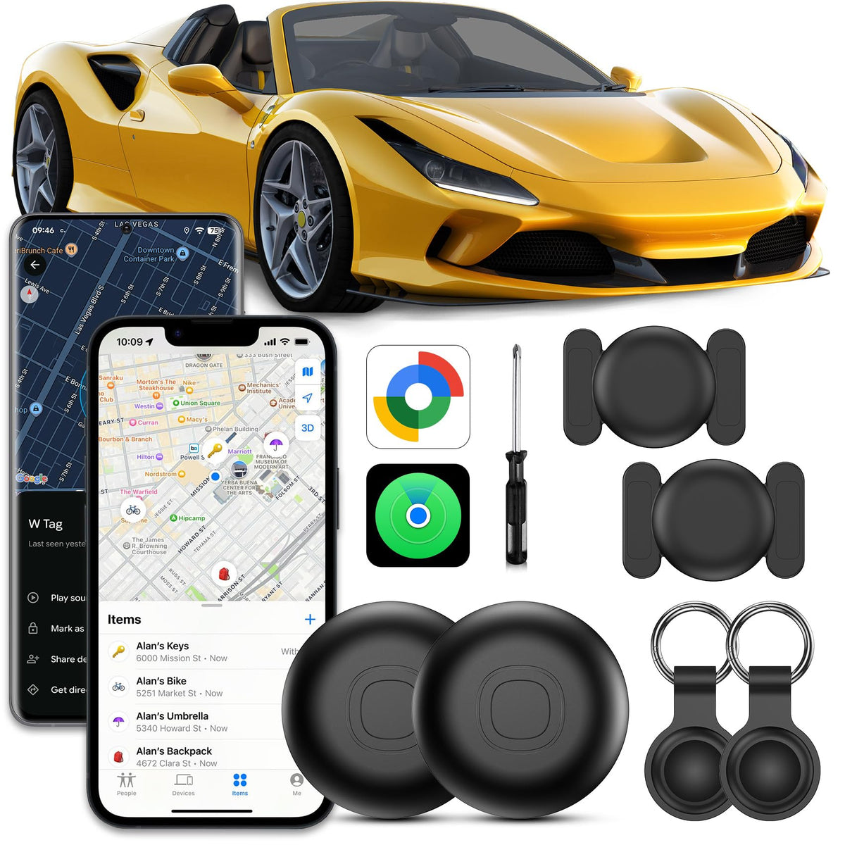 GPS izsekotājs automašīnai ar magnētisku stiprinājumu, bez abonementa, saderīgs ar Google un iOS, 2 gab.