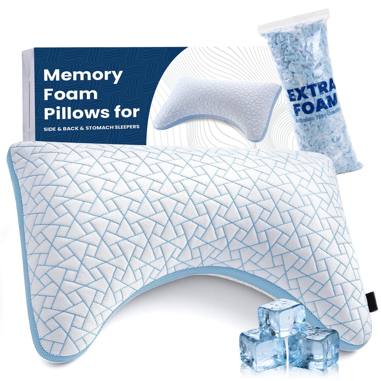 Regulējams memory foam spilvens, sānu gulētāju spilvens ar kakla atbalstu