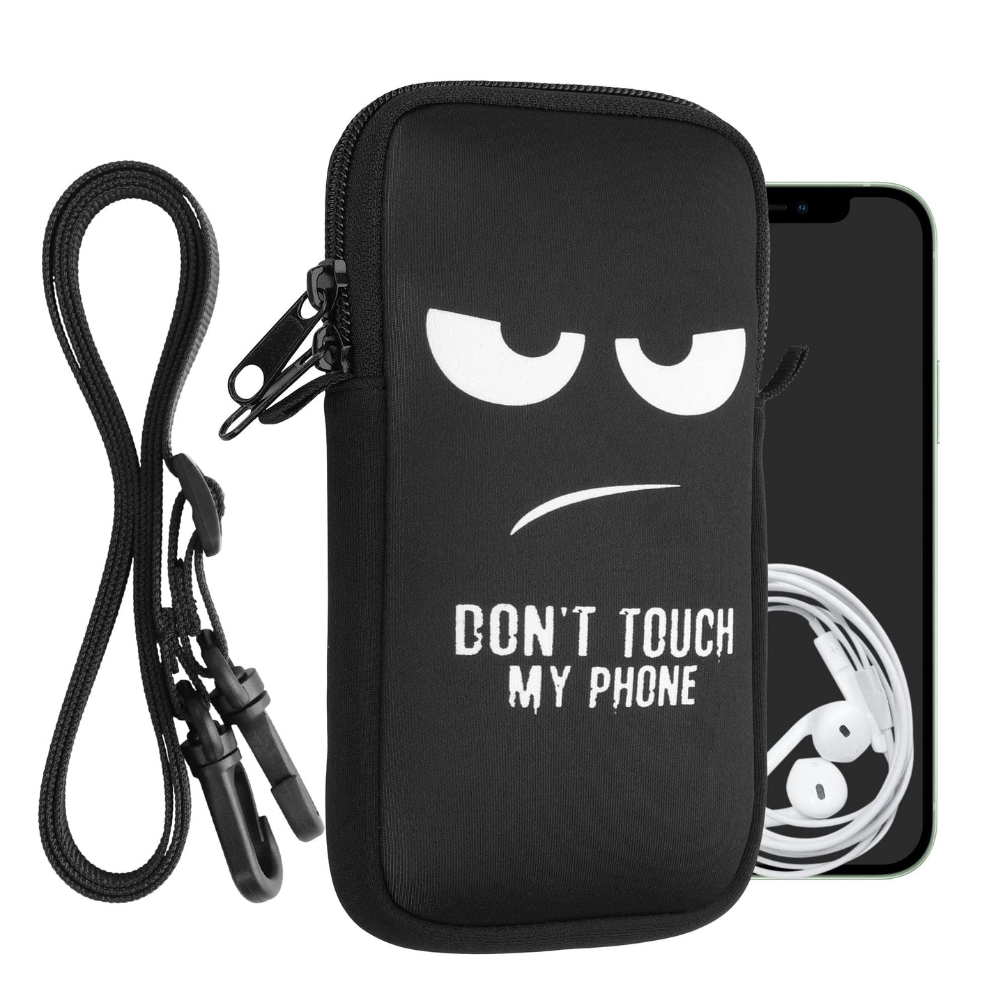 Telefona maciņš kwmobile XL - 6,7/6,8" - neoprēna telefona vāciņš balts melns ar ķēdīti - 17,2 x 8,4 cm iekšējie izmēri - Don't Touch My Phone